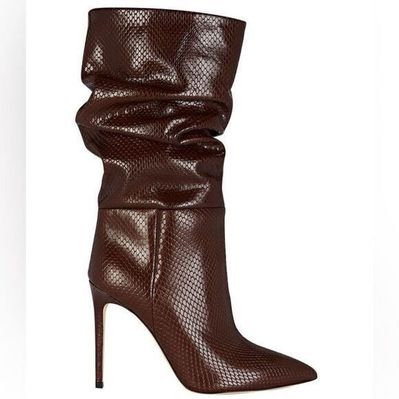 PARIS TEXAS Slouch Python-Embossed High Heel Boots in Cocoa Brown - Picture 16 of 16